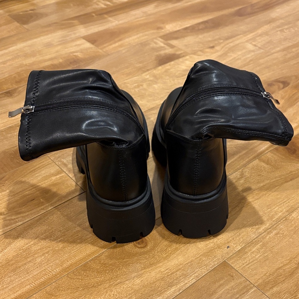 Black Platform Chelsea Booties with Lug Sole - Picture 3 of 4